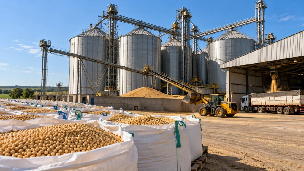 Agricultor avalia plantas de soja em lavoura brasileira