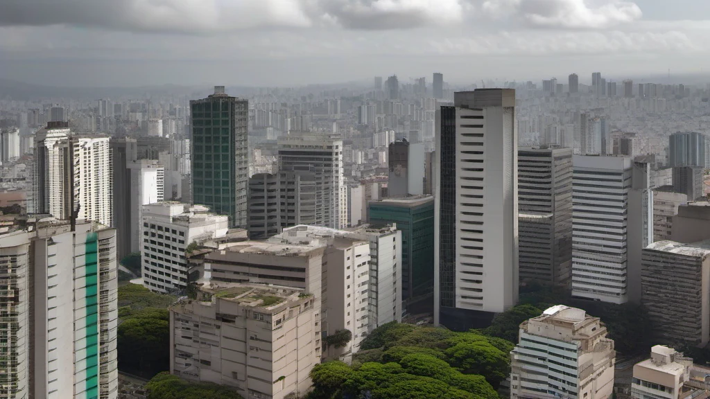 Vista ampla de edifícios comerciais em uma cidade brasileira.