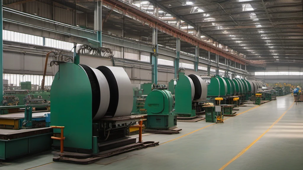 Linha de produção e maquinário em uma fábrica brasileira.