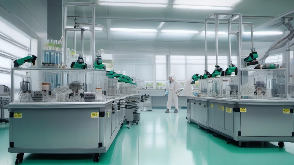 Representação de automação de laboratório e processamento de amostras.