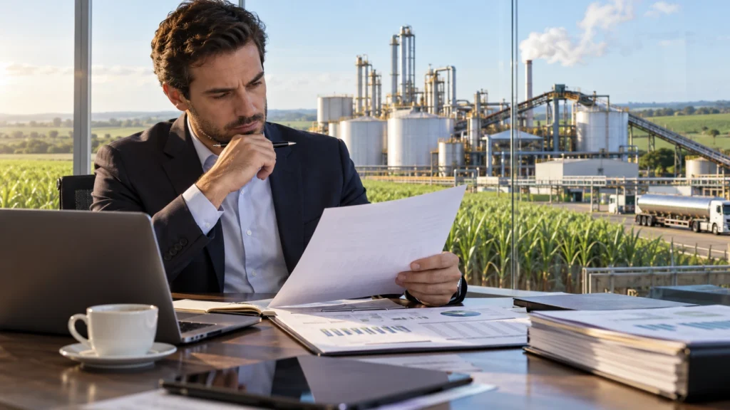 Investidor analisa capitalização de empresa do setor de etanol.