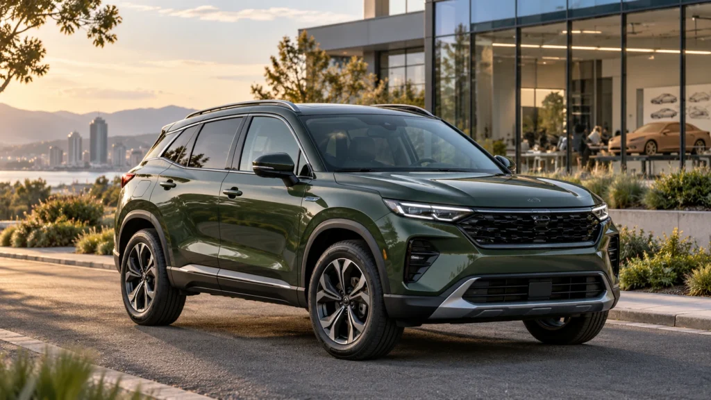 SUV híbrido leve em uma rua urbana.