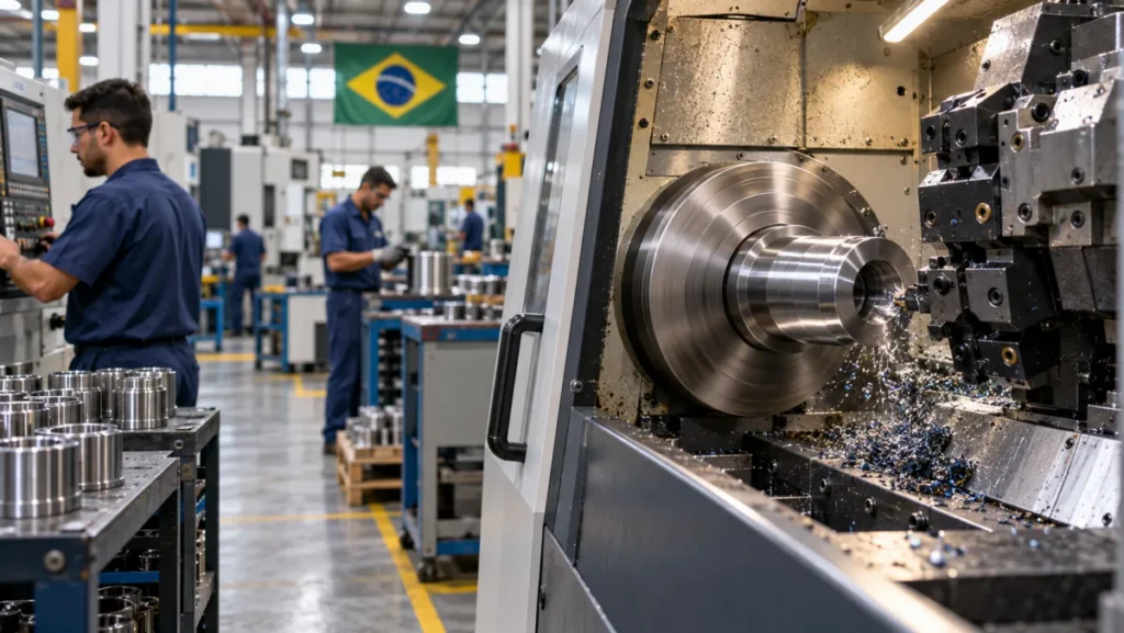 Centro de usinagem industrial em uma fábrica de máquinas e equipamentos